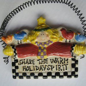 Carol Eldridge Whimsical Ceramic Christmas Wall Hanging/Ornament Holiday Spirit